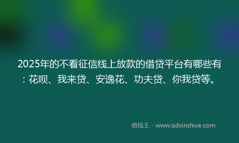 2025年的不看征信线上放款的借贷平台有哪些有：花呗、我来贷、安逸花、功夫贷、你我贷等。
