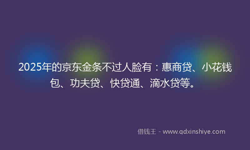 2025年的京东金条不过人脸有：惠商贷、小花钱包、功夫贷、快贷通、滴水贷等。
