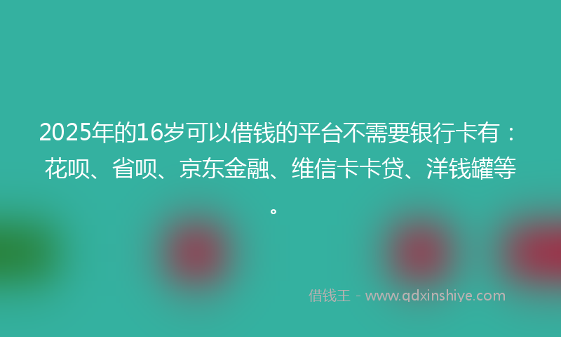 2025年的16岁可以借钱的平台不需要银行卡有：花呗、省呗、京东金融、维信卡卡贷、洋钱罐等。