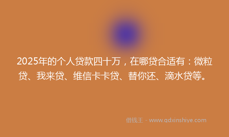 2025年的个人贷款四十万，在哪贷合适有：微粒贷、我来贷、维信卡卡贷、替你还、滴水贷等。