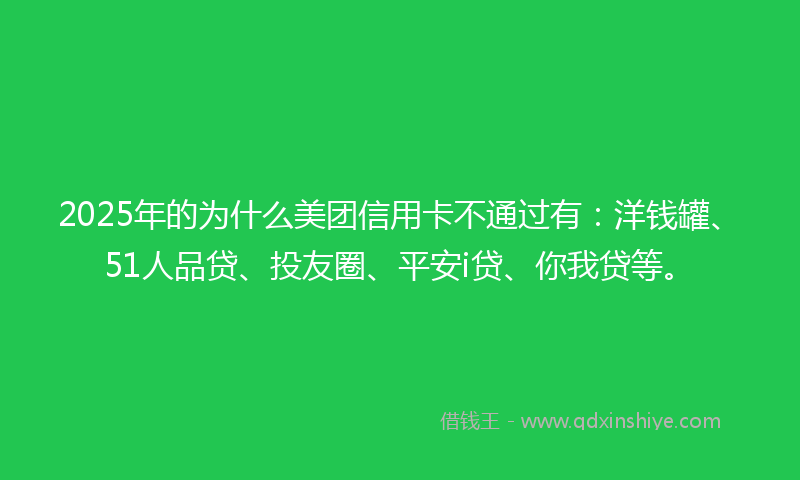 2025年的为什么美团信用卡不通过有：洋钱罐、51人品贷、投友圈、平安i贷、你我贷等。