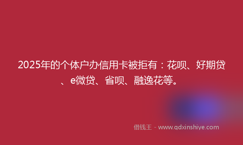 2025年的个体户办信用卡被拒有：花呗、好期贷、e微贷、省呗、融逸花等。