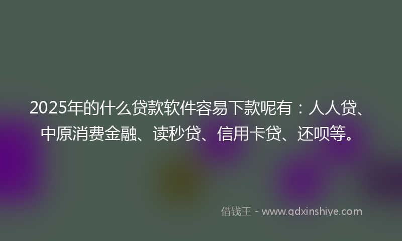 2025年的什么贷款软件容易下款呢有：人人贷、中原消费金融、读秒贷、信用卡贷、还呗等。