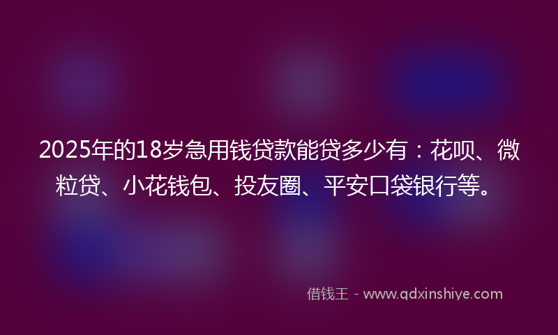 2025年的18岁急用钱贷款能贷多少有：花呗、微粒贷、小花钱包、投友圈、平安口袋银行等。