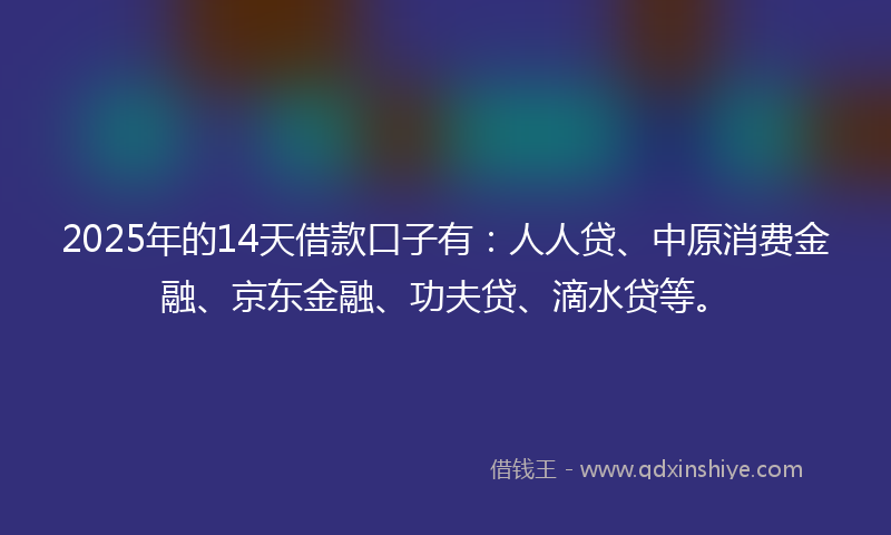 2025年的14天借款口子有：人人贷、中原消费金融、京东金融、功夫贷、滴水贷等。