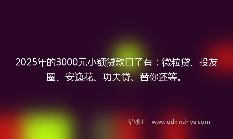 2025年的3000元小额贷款口子有：微粒贷、投友圈、安逸花、功夫贷、替你还等。