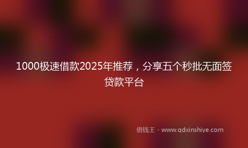 1000极速借款2025年推荐，分享五个秒批无面签贷款平台