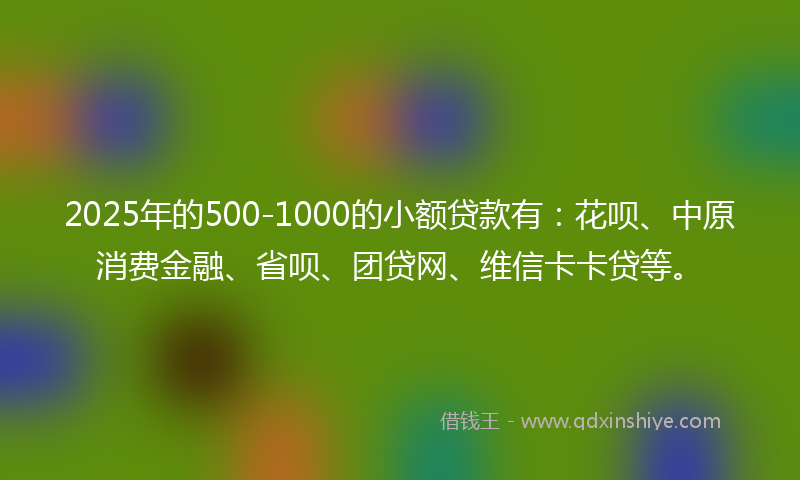 2025年的500-1000的小额贷款有：花呗、中原消费金融、省呗、团贷网、维信卡卡贷等。