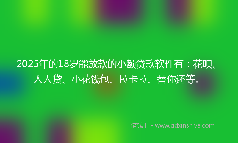 2025年的18岁能放款的小额贷款软件有：花呗、人人贷、小花钱包、拉卡拉、替你还等。