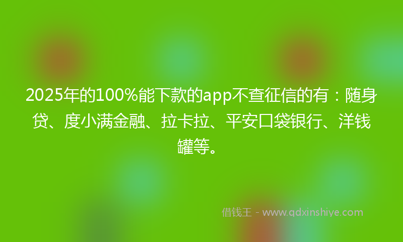 2025年的100%能下款的app不查征信的有：随身贷、度小满金融、拉卡拉、平安口袋银行、洋钱罐等。