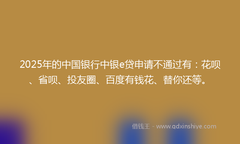 2025年的中国银行中银e贷申请不通过有：花呗、省呗、投友圈、百度有钱花、替你还等。