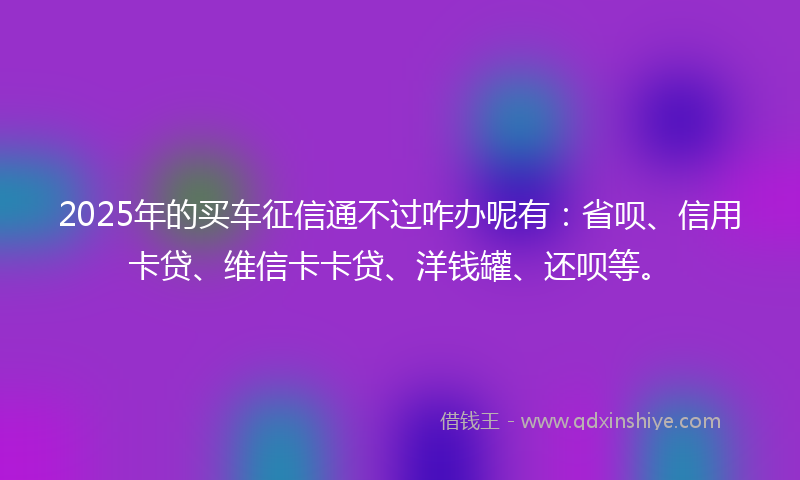 2025年的买车征信通不过咋办呢有：省呗、信用卡贷、维信卡卡贷、洋钱罐、还呗等。