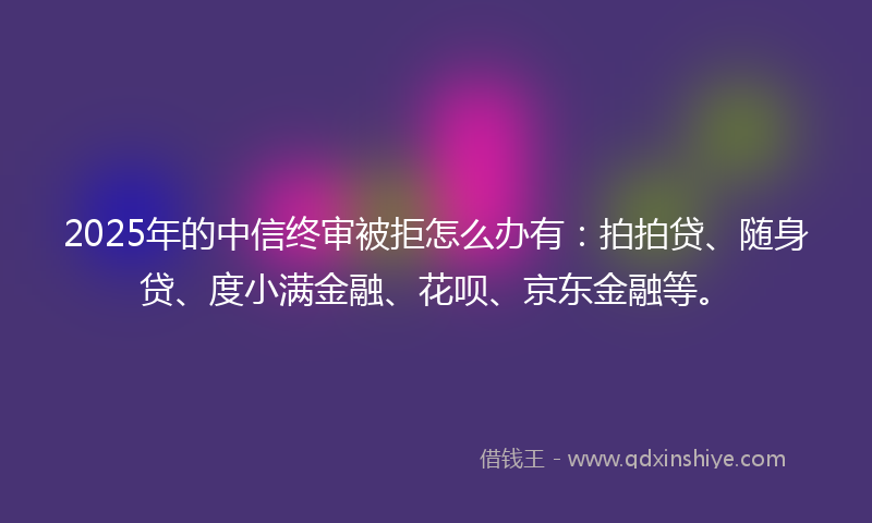 2025年的中信终审被拒怎么办有：拍拍贷、随身贷、度小满金融、花呗、京东金融等。
