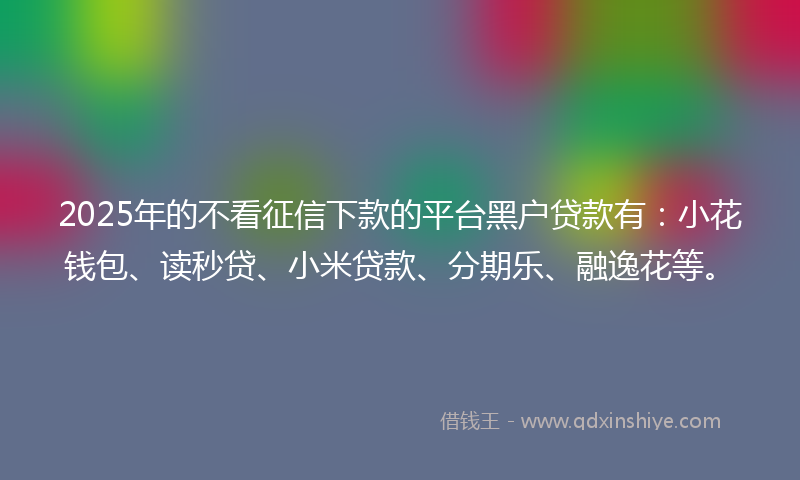 2025年的不看征信下款的平台黑户贷款有：小花钱包、读秒贷、小米贷款、分期乐、融逸花等。
