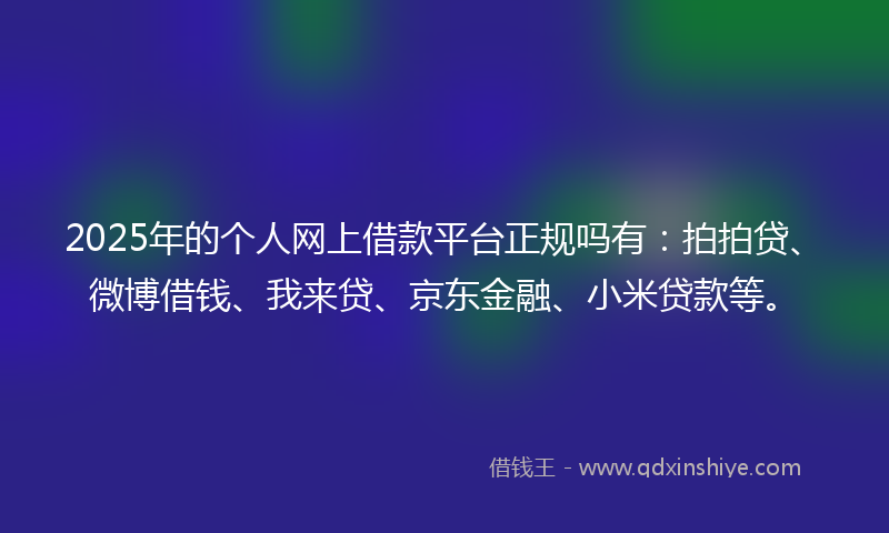 2025年的个人网上借款平台正规吗有：拍拍贷、微博借钱、我来贷、京东金融、小米贷款等。