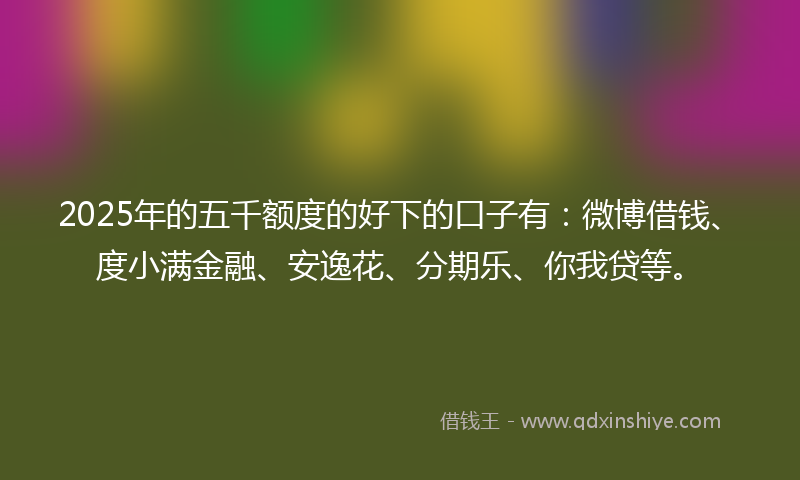 2025年的五千额度的好下的口子有：微博借钱、度小满金融、安逸花、分期乐、你我贷等。