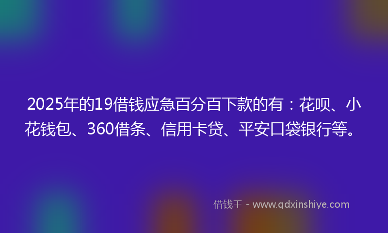 2025年的19借钱应急百分百下款的有：花呗、小花钱包、360借条、信用卡贷、平安口袋银行等。