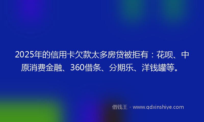2025年的信用卡欠款太多房贷被拒有：花呗、中原消费金融、360借条、分期乐、洋钱罐等。