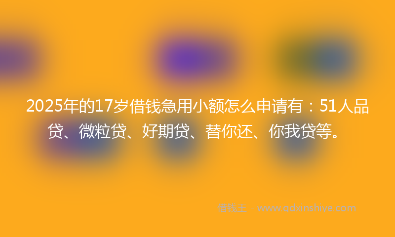 2025年的17岁借钱急用小额怎么申请有：51人品贷、微粒贷、好期贷、替你还、你我贷等。