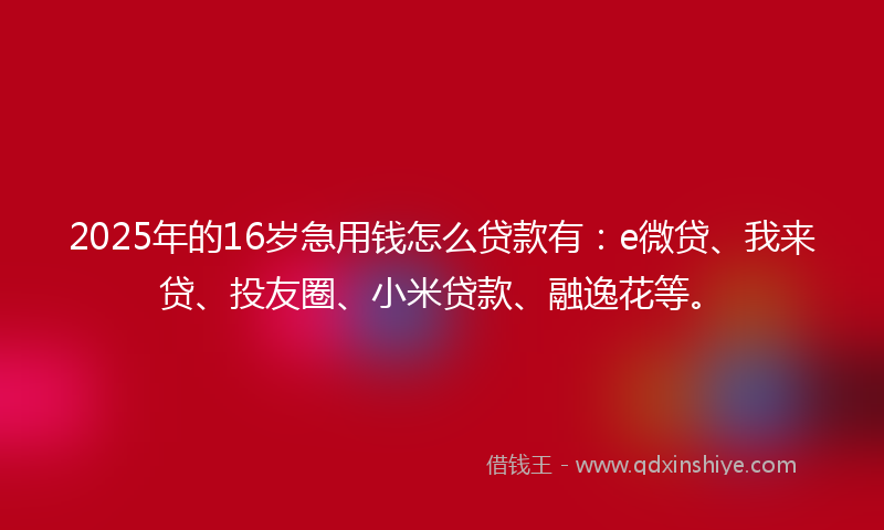 2025年的16岁急用钱怎么贷款有：e微贷、我来贷、投友圈、小米贷款、融逸花等。