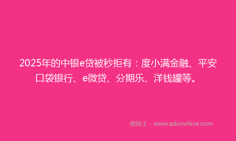 2025年的中银e贷被秒拒有：度小满金融、平安口袋银行、e微贷、分期乐、洋钱罐等。