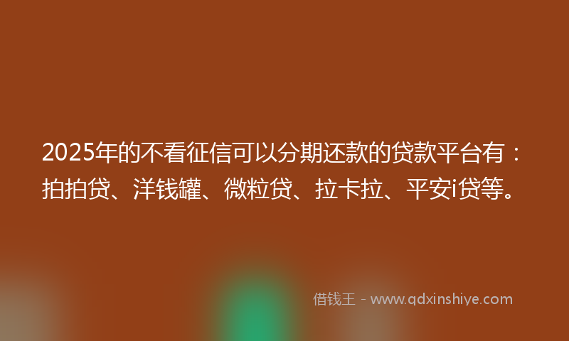 2025年的不看征信可以分期还款的贷款平台有：拍拍贷、洋钱罐、微粒贷、拉卡拉、平安i贷等。