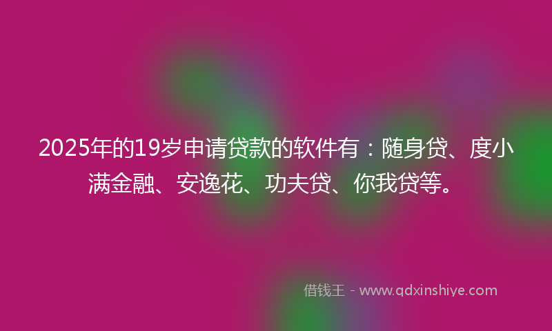 2025年的19岁申请贷款的软件有：随身贷、度小满金融、安逸花、功夫贷、你我贷等。