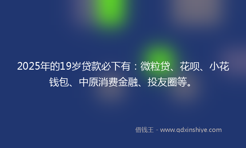 2025年的19岁贷款必下有：微粒贷、花呗、小花钱包、中原消费金融、投友圈等。
