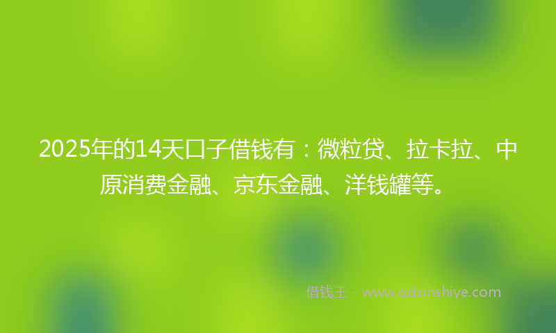 2025年的14天口子借钱有：微粒贷、拉卡拉、中原消费金融、京东金融、洋钱罐等。