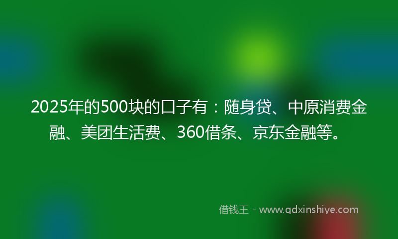 2025年的500块的口子有：随身贷、中原消费金融、美团生活费、360借条、京东金融等。