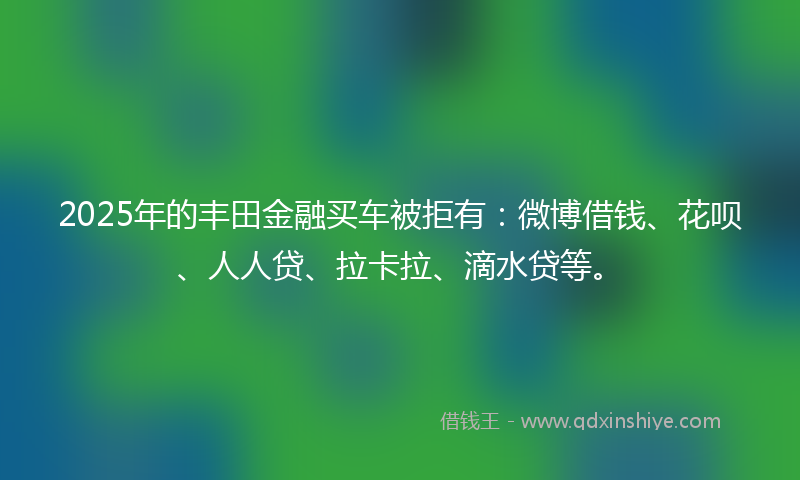 2025年的丰田金融买车被拒有：微博借钱、花呗、人人贷、拉卡拉、滴水贷等。