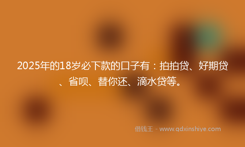 2025年的18岁必下款的口子有：拍拍贷、好期贷、省呗、替你还、滴水贷等。