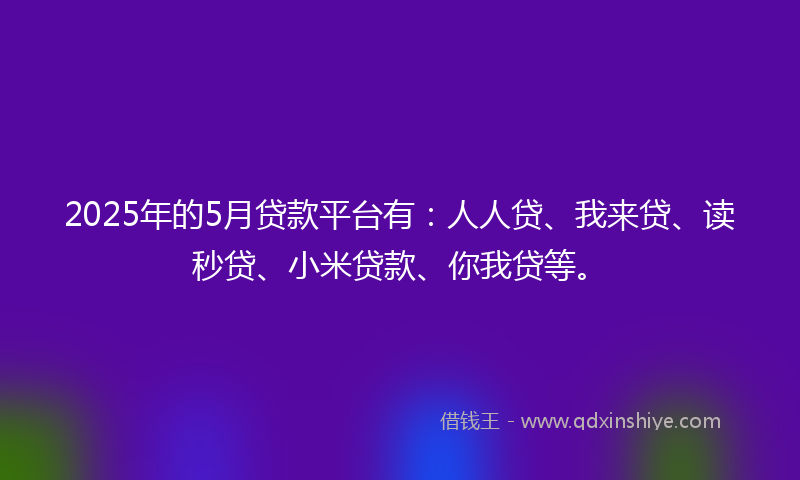 2025年的5月贷款平台有：人人贷、我来贷、读秒贷、小米贷款、你我贷等。