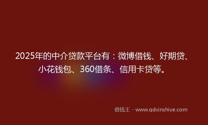 2025年的中介贷款平台有：微博借钱、好期贷、小花钱包、360借条、信用卡贷等。