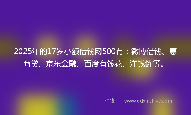 2025年的17岁小额借钱网500有：微博借钱、惠商贷、京东金融、百度有钱花、洋钱罐等。