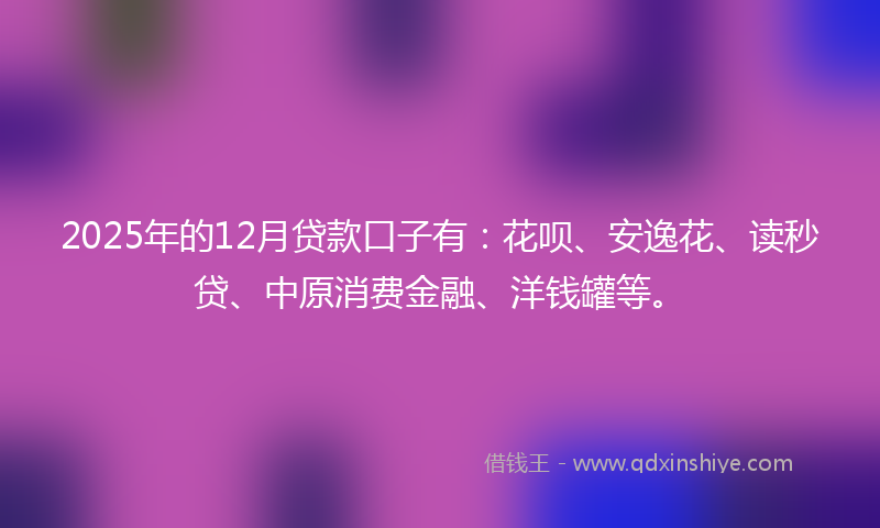 2025年的12月贷款口子有：花呗、安逸花、读秒贷、中原消费金融、洋钱罐等。