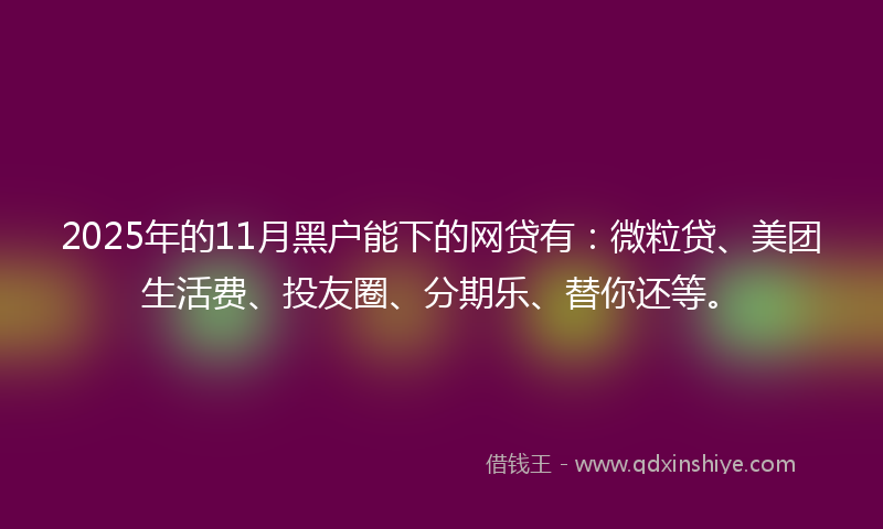 2025年的11月黑户能下的网贷有：微粒贷、美团生活费、投友圈、分期乐、替你还等。