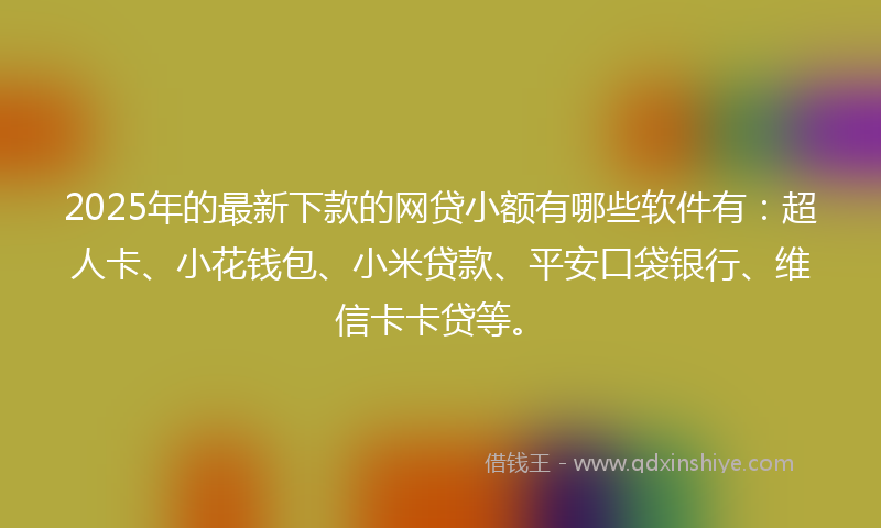 2025年的最新下款的网贷小额有哪些软件有：超人卡、小花钱包、小米贷款、平安口袋银行、维信卡卡贷等。