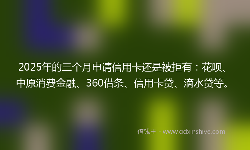 2025年的三个月申请信用卡还是被拒有：花呗、中原消费金融、360借条、信用卡贷、滴水贷等。