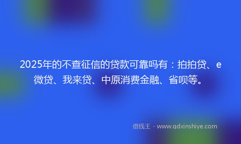 2025年的不查征信的贷款可靠吗有：拍拍贷、e微贷、我来贷、中原消费金融、省呗等。