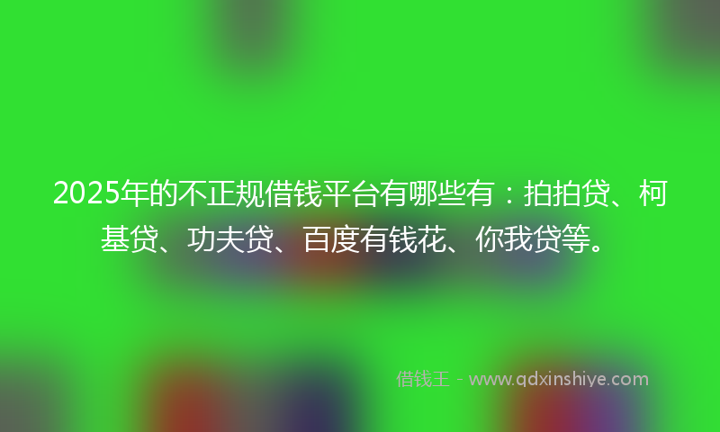 2025年的不正规借钱平台有哪些有：拍拍贷、柯基贷、功夫贷、百度有钱花、你我贷等。