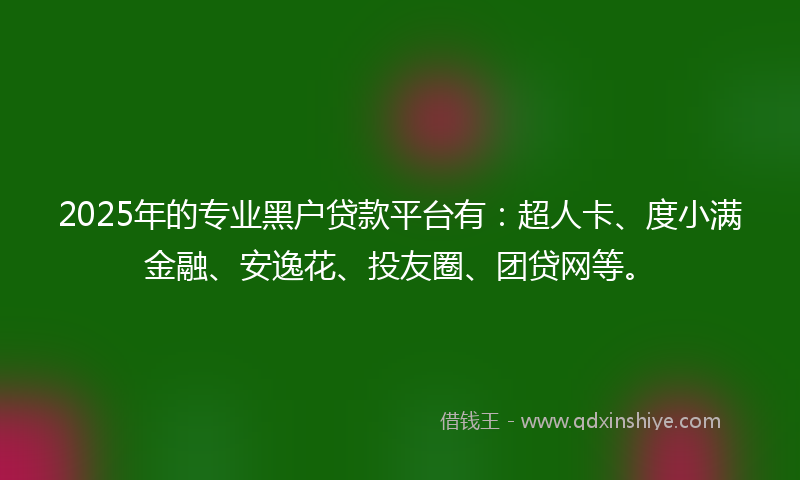 2025年的专业黑户贷款平台有：超人卡、度小满金融、安逸花、投友圈、团贷网等。