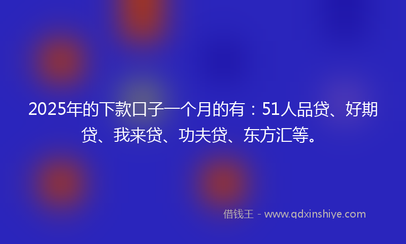 2025年的下款口子一个月的有：51人品贷、好期贷、我来贷、功夫贷、东方汇等。
