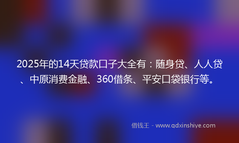 2025年的14天贷款口子大全有：随身贷、人人贷、中原消费金融、360借条、平安口袋银行等。