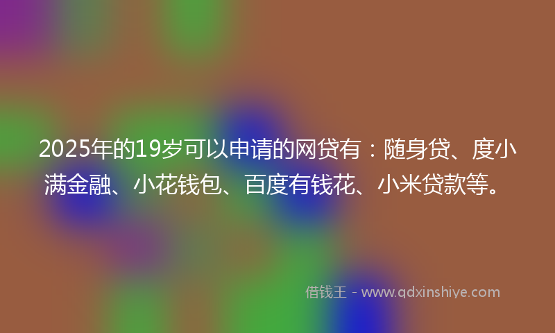 2025年的19岁可以申请的网贷有：随身贷、度小满金融、小花钱包、百度有钱花、小米贷款等。