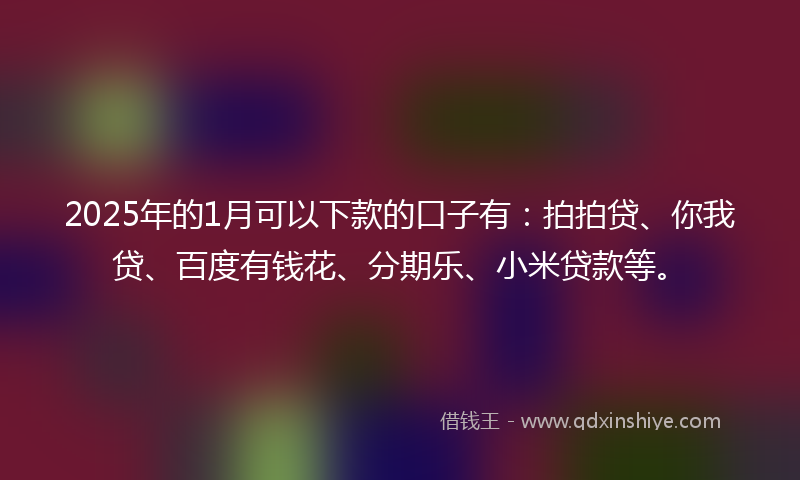 2025年的1月可以下款的口子有：拍拍贷、你我贷、百度有钱花、分期乐、小米贷款等。
