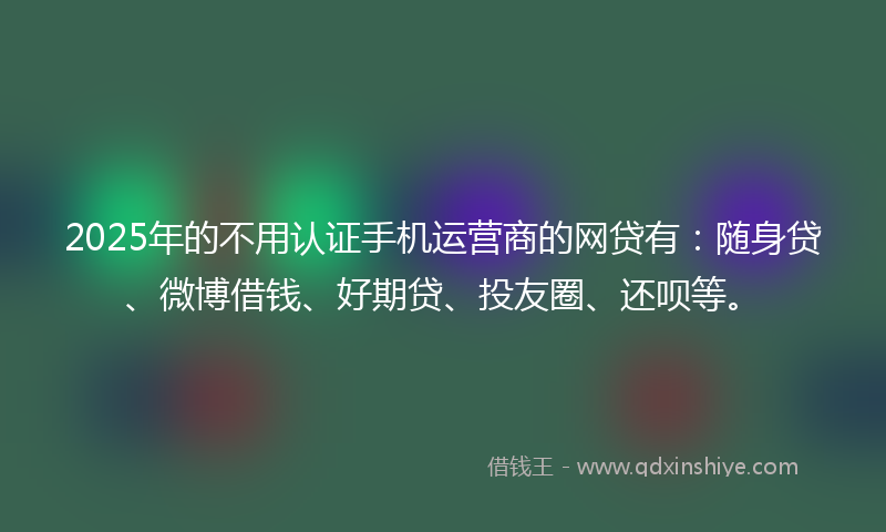 2025年的不用认证手机运营商的网贷有：随身贷、微博借钱、好期贷、投友圈、还呗等。