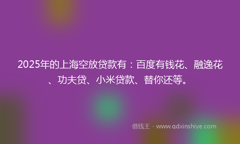 2025年的上海空放贷款有：百度有钱花、融逸花、功夫贷、小米贷款、替你还等。