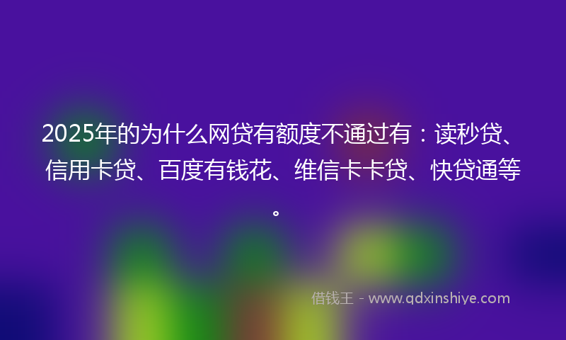 2025年的为什么网贷有额度不通过有：读秒贷、信用卡贷、百度有钱花、维信卡卡贷、快贷通等。