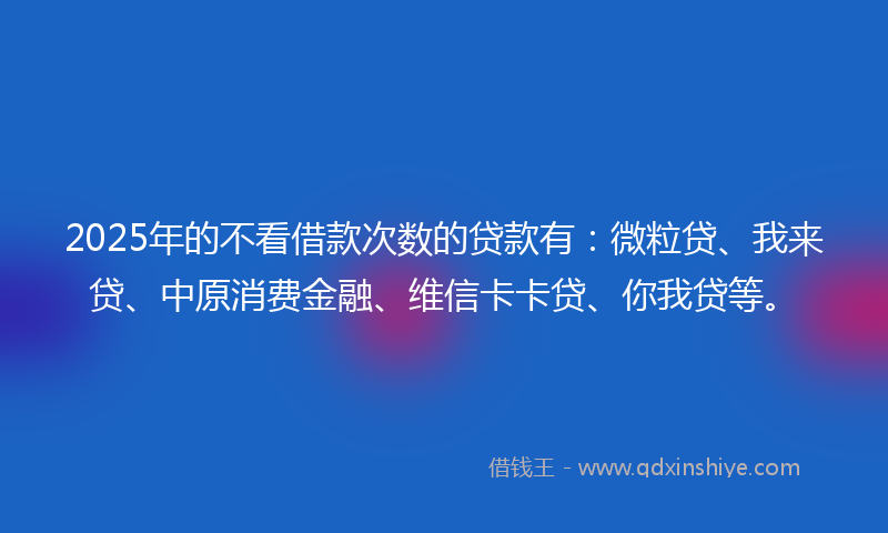 2025年的不看借款次数的贷款有：微粒贷、我来贷、中原消费金融、维信卡卡贷、你我贷等。
